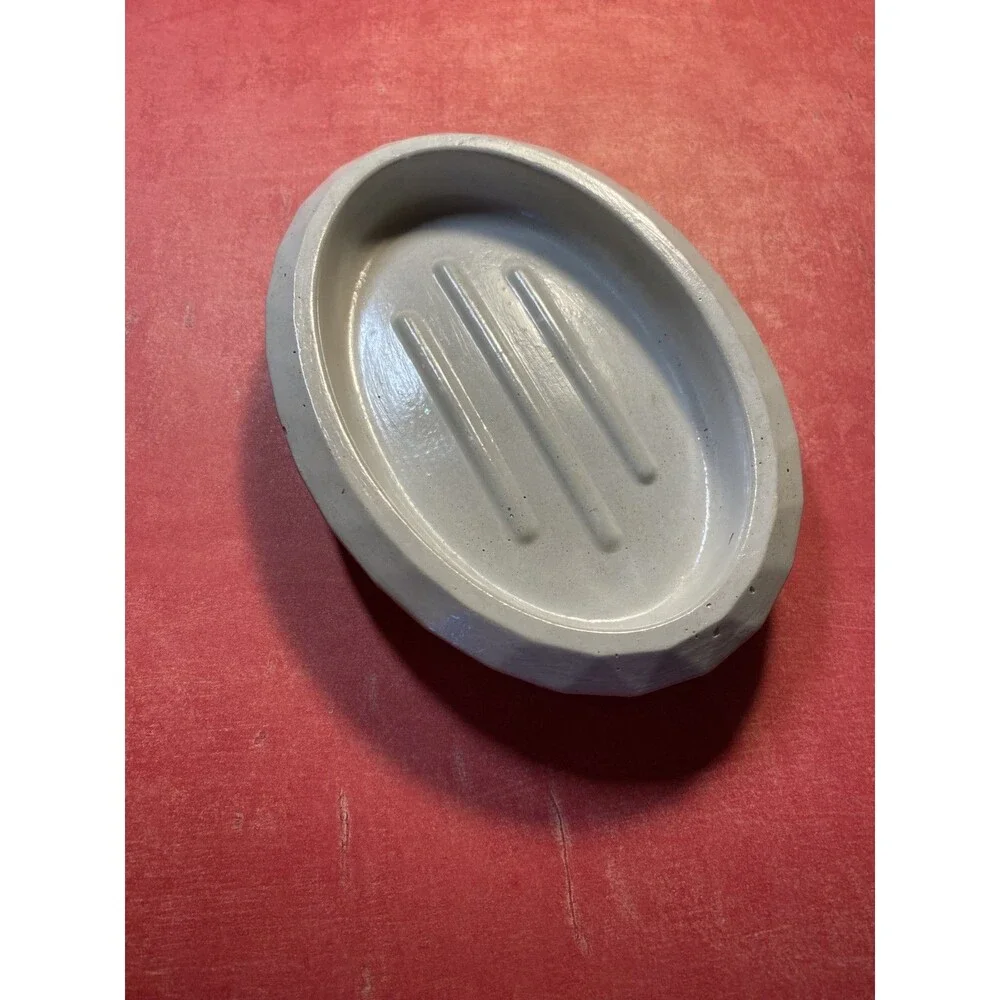 Handmade Soap Dish Cement Soap Holder Oval Bathroom Kitchen Beige
